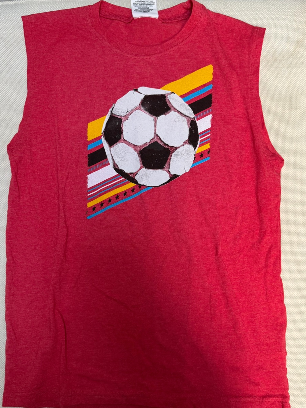 Sleeveless Red Top w/ Soccer Graphic
